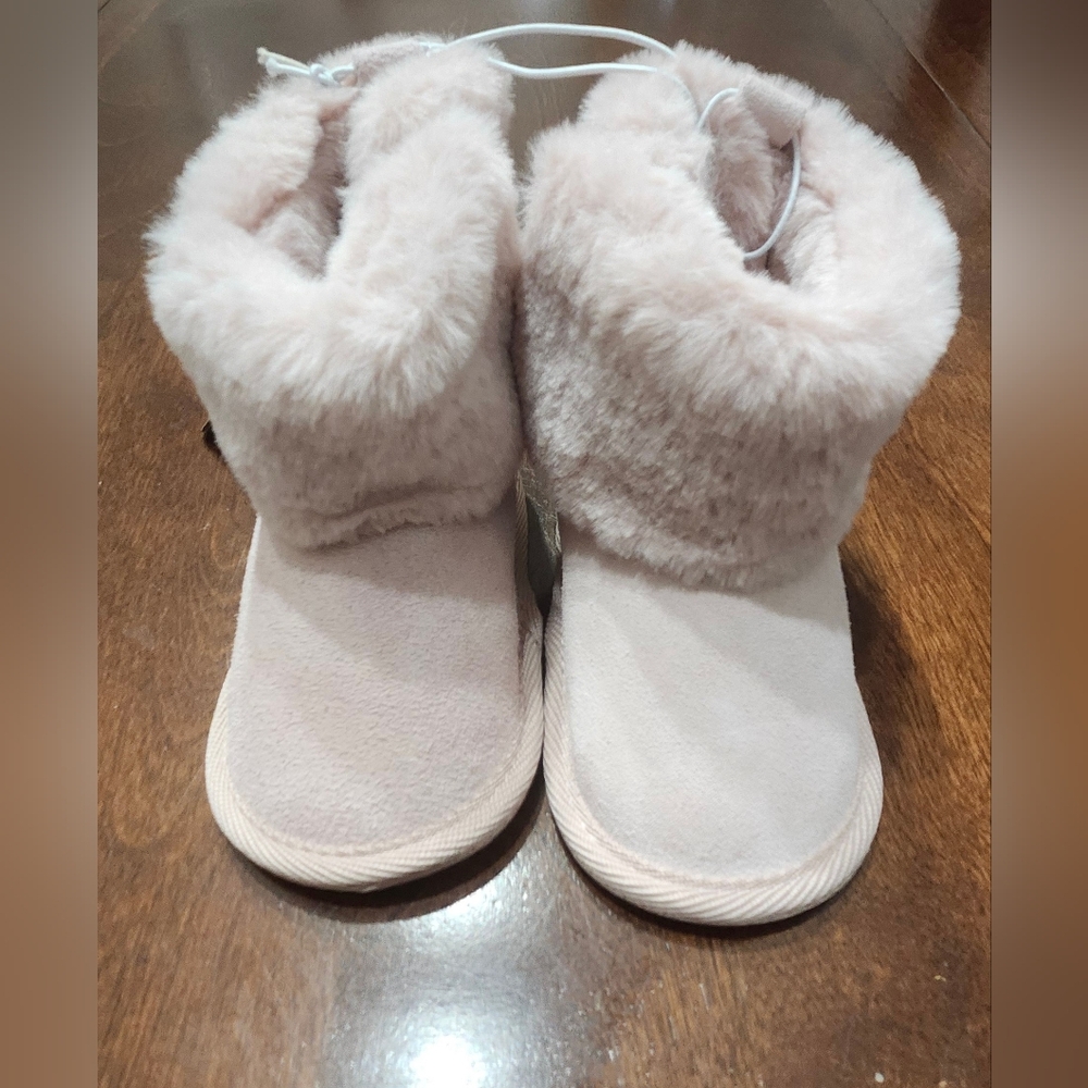 BearPaw Plush Faux-Fur Baby Walker Boots in Pale Pink